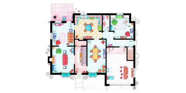 Plan d'aménagement de la maison familiale Simpson à Springfield (série "The Simpsons").