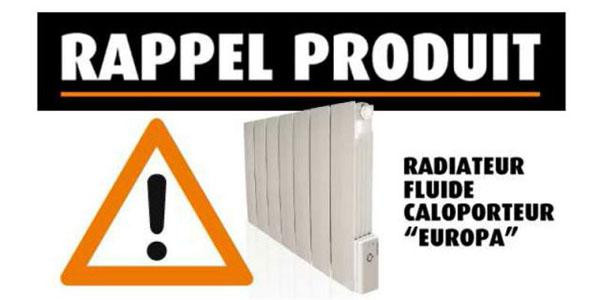 Rappel de radiateurs fixes à fluide caloporteur de type EUROPA.