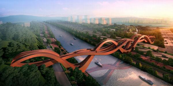 Projet du pont piétonnier, au-dessus du Meixi Lake, en Chine.