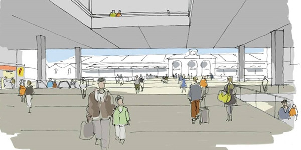 Le futur hall de l'échangeur, une ouverture vers la gare Perrache remplacera les actuels escalators - DR Atelier Ruelle Colas Vienne
