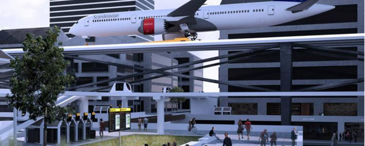 Projet d'un concept d'aéroport urbain situé entre deux îles de Stockholm.